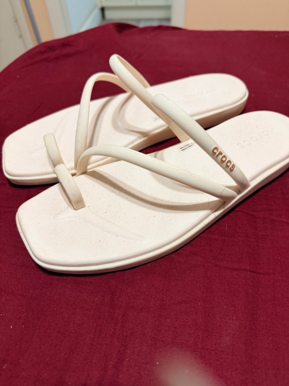 CROCS Women’s Minimal Strappy Square-Toe Sandal in Pale Pink